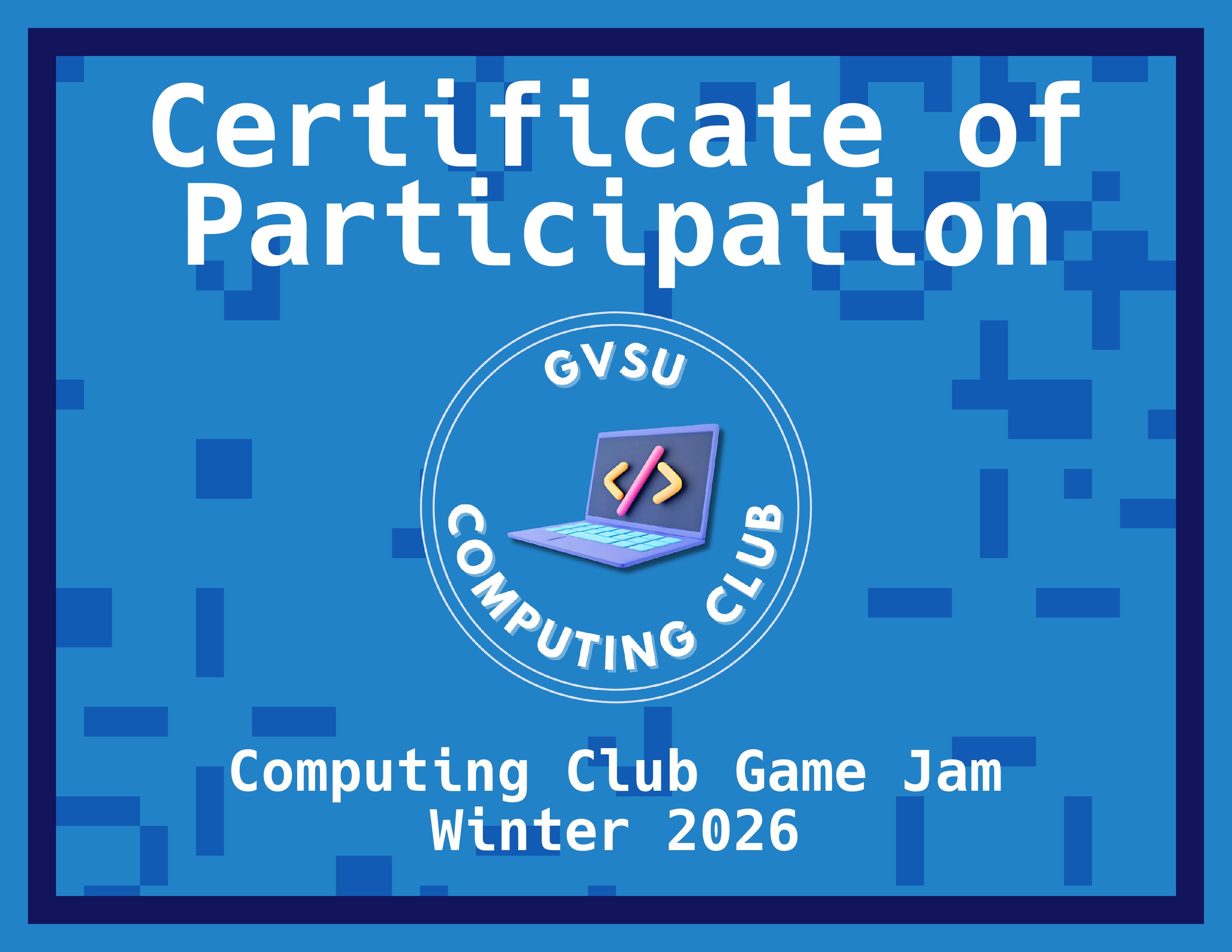 gvsu computing club certificate of gamejam participation